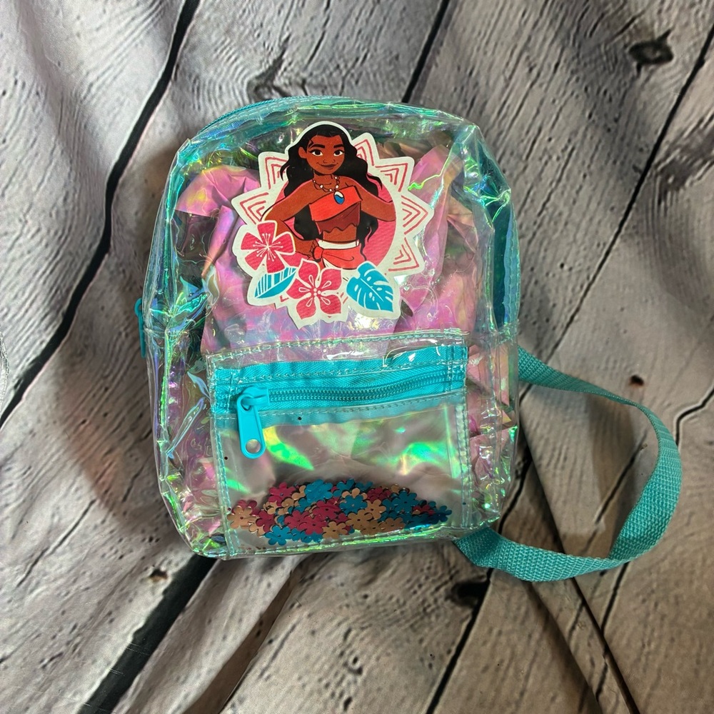 Disney Moana Clear‎ Teal Iridescent Glitter Confetti Mini Backpack DisneyCore
